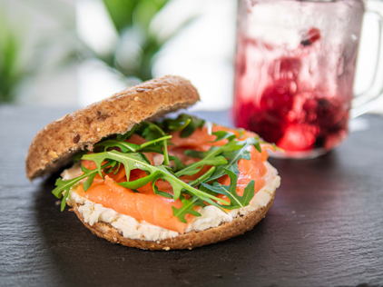 Bagel with Hajdú Happy Squares, Smoked Salmon Carpaccio and Rocket