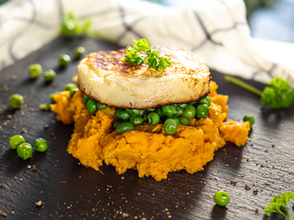 Grilled Cheese with Sweet Potato Puree and Green Peas