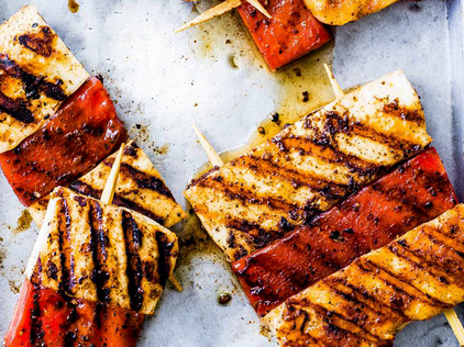 Watermelon Skewers with Grilled Cheese